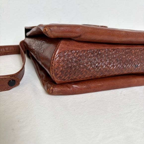 Vintage Handmade Mexico Tooled Leather Floral Boho Bag Purse Butterflies Rose - Picture 7 of 16